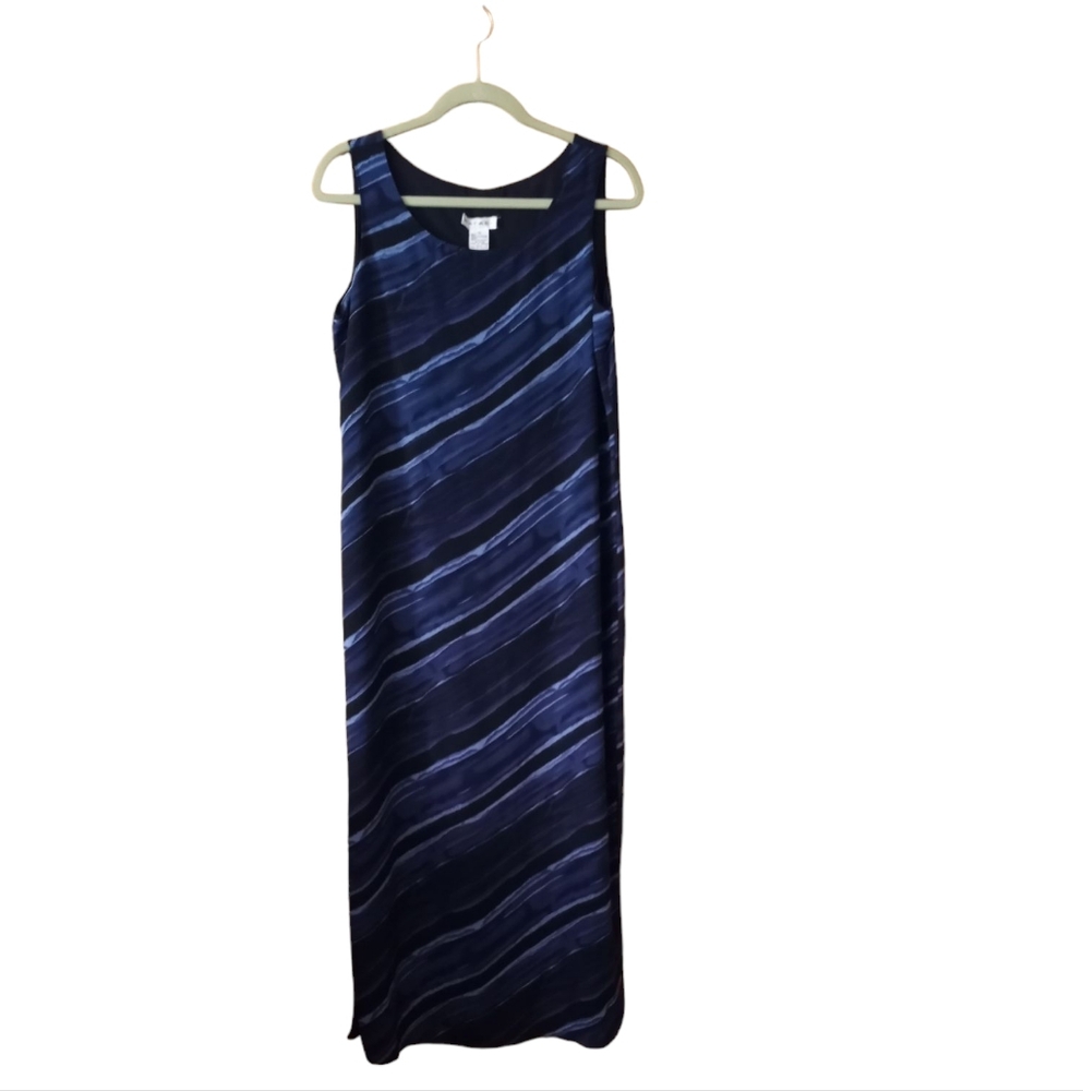 Vintage 90's Rafael Blue Multi Stripe Sleeveless Lined Maxi Dress Size 10